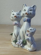Unique Long Neck Siamese Cat Cross Eyed  Bow Tied Porcelain Trio Hand Painted picture