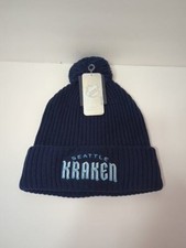 Seattle Kraken Navy Blue Wordmark Logo Fanatics Branded Cuffed Knit Mens Hat NEW picture