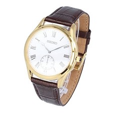 Seiko SRK050P Quartz Watch Small Second Brown Gold Leather picture