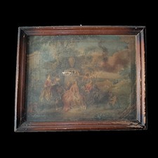 Antique Vintage French Rococo Pastoral Scene Painting Framed Fête Galante picture