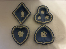 Vintage Wedgwood Blue Jasperware Set 4 Card Suit Dishes Heart Spade Club Diamond picture