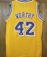 Autographed/signed James Worthy  Los Angeles Lakers Custom Yellow Jersey BAS COA picture
