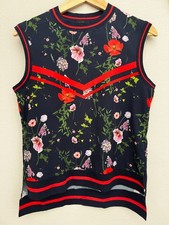 Ted Baker Namib Hedgerow Navy Floral Sleeveless Knit Top with Red Trim Sz 1 picture