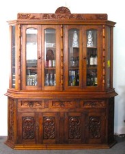 Authentic Antique Large Mexican Style Carved Wood China Cabinet Two Pieces picture
