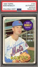 Bob Hendley NM MT 8 PSA DNA Signed 1969 Topps Mets Key Card Autograph picture