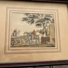 Antique Carle Vernet Fox Hunt Engraving Hand Colored Equestrian Horse Print 8x10 picture