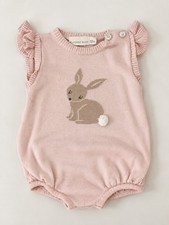Elegant Baby Girl 12 Month Bubble Bunny With Pom Pom Tail,  Easter Bodysuit picture