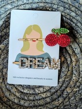 New Never Worn Set Sparkly Rhinestone Cherries & DREAM Hairpins Bobbipins Set picture