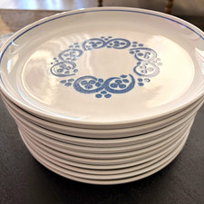 10 Denby Langley English Blue 10 1/8” Dinner Plates Rams Head Scrolls Dots picture
