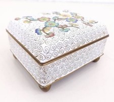 Vintage (1891-1921) Chinese Cloisonne  Box W/ Cherry Blossom Flowers Ball Feet  picture