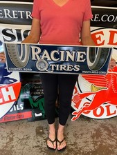 Antique Vintage Old Style Sign Racine Tires Wisconsin 27 x 8 Made in USA picture