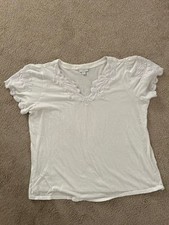 Womens J Jill White t-shirt with embroid v neck and sleeves XL Cot/tencel/modal picture