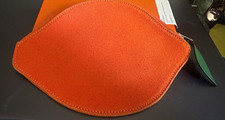 Hermes Orange Canvas Bag Zipper Pouch Green Leather Pull  picture