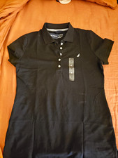 Nautica Men’s M Black Solid Polo Shirt Short Sleeve Collared Button Logo picture