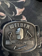 Vintage Welder Belt Buckle UA Local 13 Rochester NY R&M Industries Pewter Tone picture