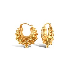 9ct Yellow Gold Star Patterned Creole Hoop Earrings 15mm Gypsy Earrings picture