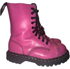 Gripfast England Pink Leather Steel Toe Boots UK 4 US 6.5  Solovair 10 Eyelet picture
