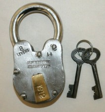 Heavy Antique Vintage Style Titanic Lock Padlock & 2 Skeleton Keys Jailer 1912 picture