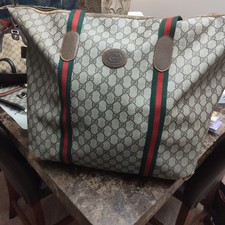 Authentic GUCCI Web Sherry Line Travel Boston Bag GG PVC Leather Brown 2209J picture