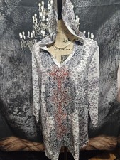 AVENUE, WOMEN'S NEW PINK/RED POLY LONG SLEEVED HOODED STUDDED GEO TOP, SZ 18/20 picture