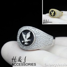 MEN 925 STERLING SILVER ICY BLING CZ GOLD PLATED/SILVER 3D EAGLE RING*R197 picture