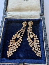 Vintage 1950s/60s Rhinestone Chandelier Drop Earrings – Gold Tone picture