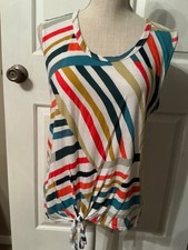 🌸 T.La Anthropologie Multicolor Stripe Tie Front Pullover Shell Tank Size S 🌸 picture