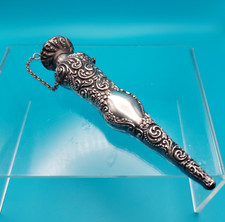 Antique Silver 925 Torpedo Form Floral Decorated Scent Bottle Vase Chain 5