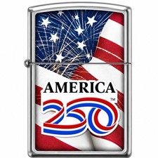 Zippo Windproof Pocket Lighter America 250 Street Chrome US Flag Metal XC234 picture