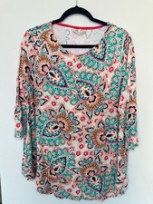 Chico's Multicolor Paisley Tunic Top 3/4 Sleeves Size 2 picture