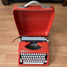 HERMES Rocket Portable Typewriter 1969 Red Script Cursive w/ Case Serial 9135642 picture