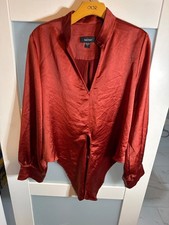Karen Kane Womens Rust Red Satin High-Low Blouse Size L                    CD-68 picture