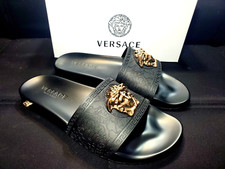 Men's Black Gold Versace Medusa Palazzo Sandals Slides Flip Flops picture