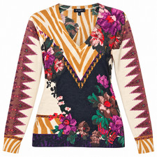 ETRO Milano Multi Thin Knit Silk Cashmere Floral V-Neck Sweater, Size US 6 | 42 picture