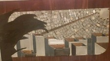 Vtg Mid Century Modern Art Cityscape Metal Sunrise Certainteed OOAK Mixed Media picture