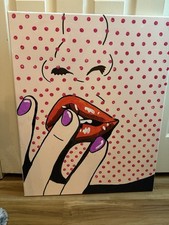 Juste Original Pop Art Painting on Canvas Woman Portrait Lips & Hands Signed picture