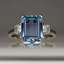 2.30 Ct Sky Blue Topaz and Diamond Emerald Cut Ring in 14k White Gold picture