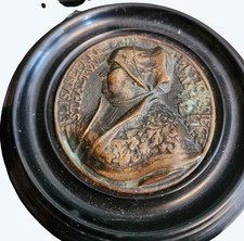 Antique Elisabeth Kreler Copper Casting Mounted On Black Wood Medallion picture