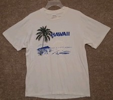 Stedman Hawaii Graphic T-Shirt Mens Large White Vintage Single Stitch USA Made picture