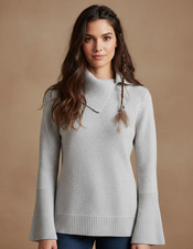 NEW Loft Sweater Gray Bell Sleeve Cowl Neck Boho Cottage Minimalist Cozy Size S picture