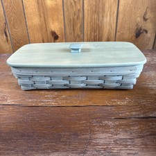 Vintage Longaberger Rectangle Basket w/Hard Plastic Liner and Lid-Sage Green 06 picture