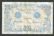 FRANCE 20 FRANCS 1912 ~ P-68b ~ RARE 3 YEAR TYPE ~ 20 JUIN 1912 ~ picture