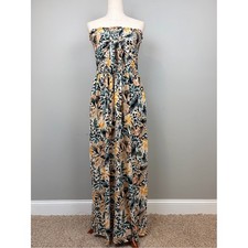 Cato Women's Strapless Maxi Dress L NWT Tropical Animal Print Smocked Pockets picture