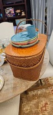 VINTAGE WOODEN PICNIC BASKET  original s.f. bay owner  1940s MINT CONDITION picture