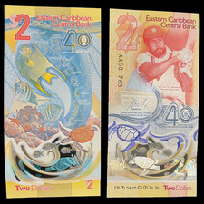 Eastern Caribbean $2 Banknote World Paper Money UNC Currency Bill Note Dollar picture