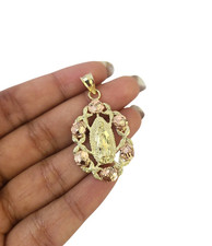 Real 10K Virgin Mary Pendent Charm Two Tone Pink Yellow Gold Holy Mother picture