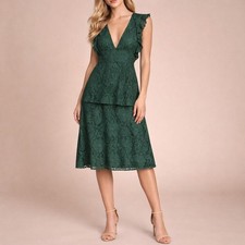 NWT Lulus Molinetto Forest Green Lace Midi Dress Ruffled Tiered Sleeveless Sz 1X picture