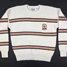 VINTAGE CLEVELAND BROWNS CLIFF ENGLE KNIT SWEATER MENS L STRIPED SHIELD 80's picture