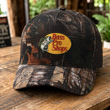 Bass Pro Shops Camo Trucker Hat Mesh Snapback Adjustable Embroidered Logo Cap picture
