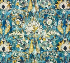 COVINGTON HERMES 522 PEACOCK BLUE VINTAGE FLORAL MEDALLION FABRIC BY YARD 54